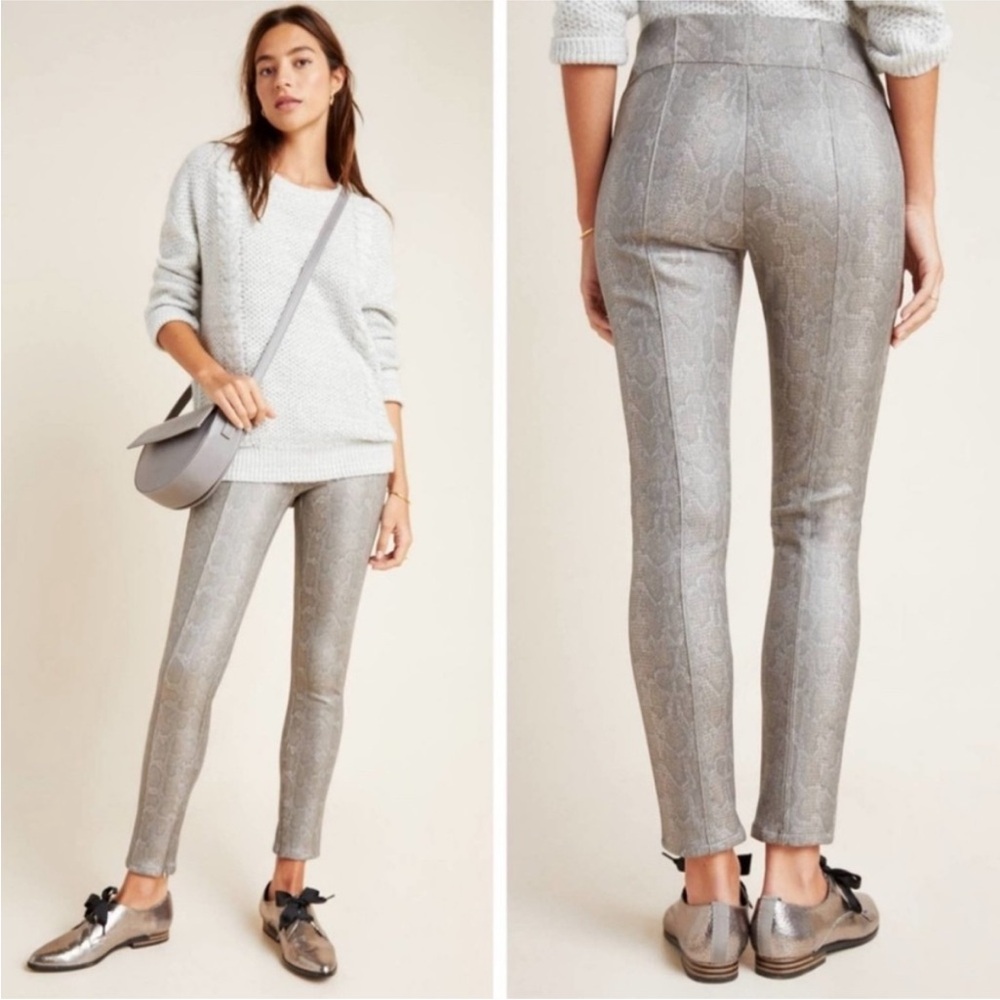 NWT Anthropologie Sexy Carbon Snake Print Pants Stretch Skinny Pull-On 30 Sheen